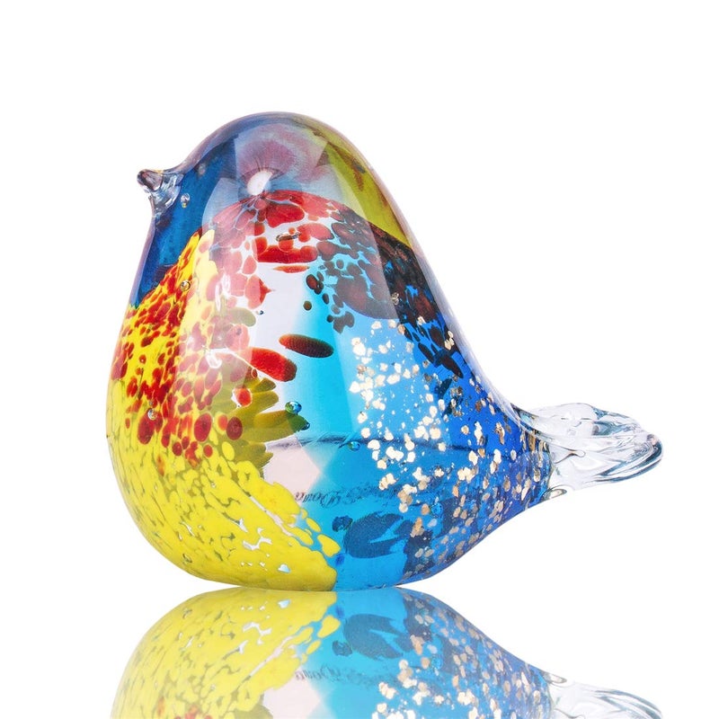 QFkris 3.5" Blown Glass Bird Figurine Handmade Art Glass Bird Crystal Paper Weight Christmas Birthday Gift Home Table Ornament Decor (N004) - Image 1